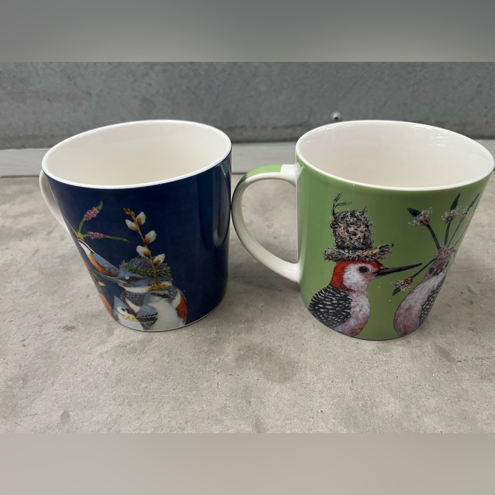 PPD Vicki Sawyer Woodpecker Mug Couple Floral Crown blue bird party bundle set 2